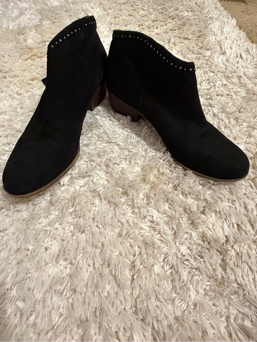Lucky Brand Black Suede Ankle Booties with Stud Trim women’s